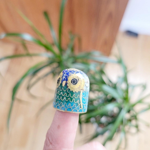 *RARE* Vintage Cloisonne Owl Bird Thimble - Picture 4 of 8